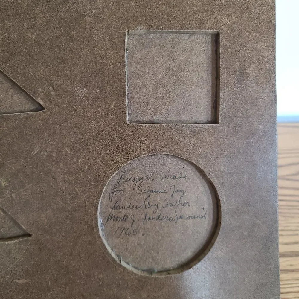 Handcrafted Vintage Primitive Kids Wooden Geometric Shapes Puzzle From 1964